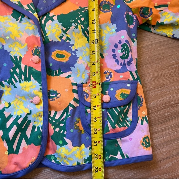 Redd Jeans Floral Sequin Blazer Periwinkle Trim Funky Statement Jacket - Picture 5 of 8